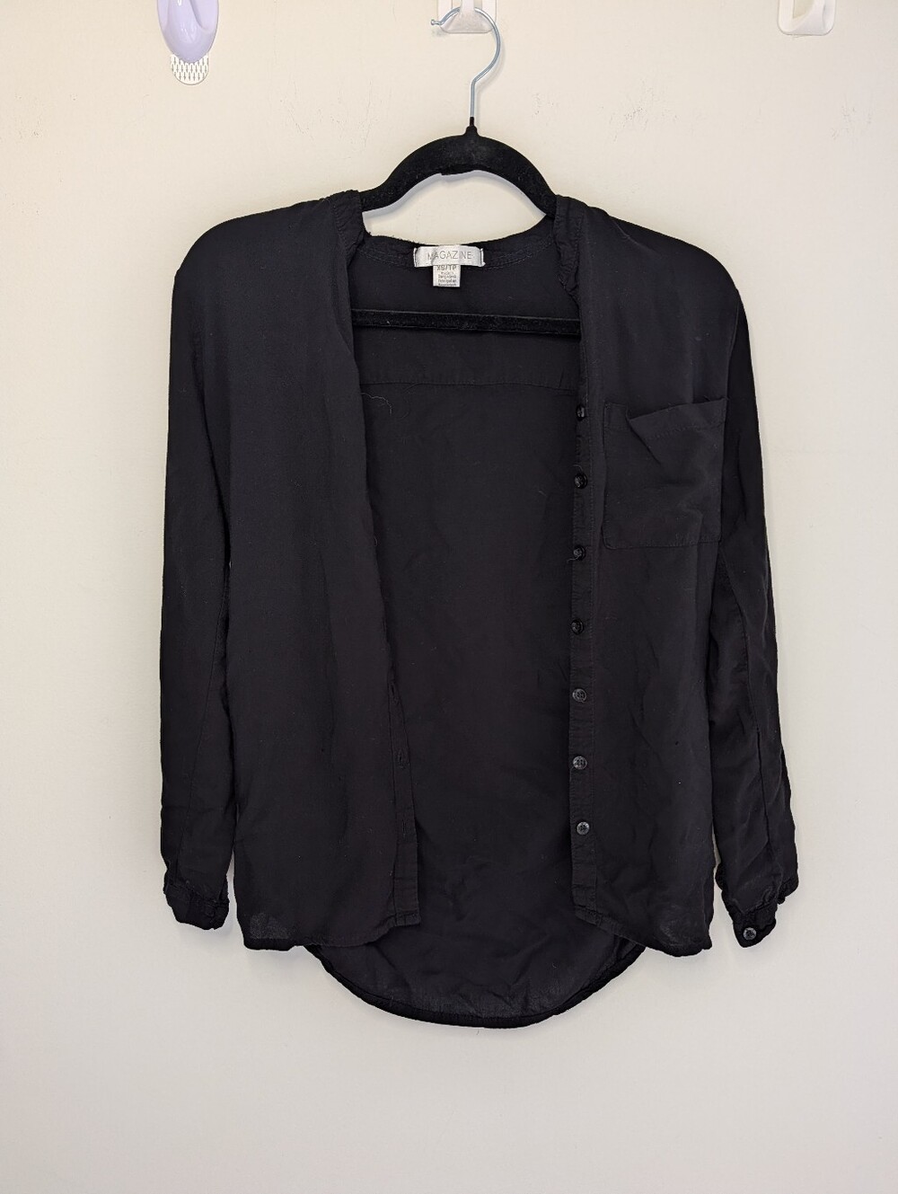 Magazine Black Button-Down Shirt - Made in Bangladesh - 100% Rayon - Size XS